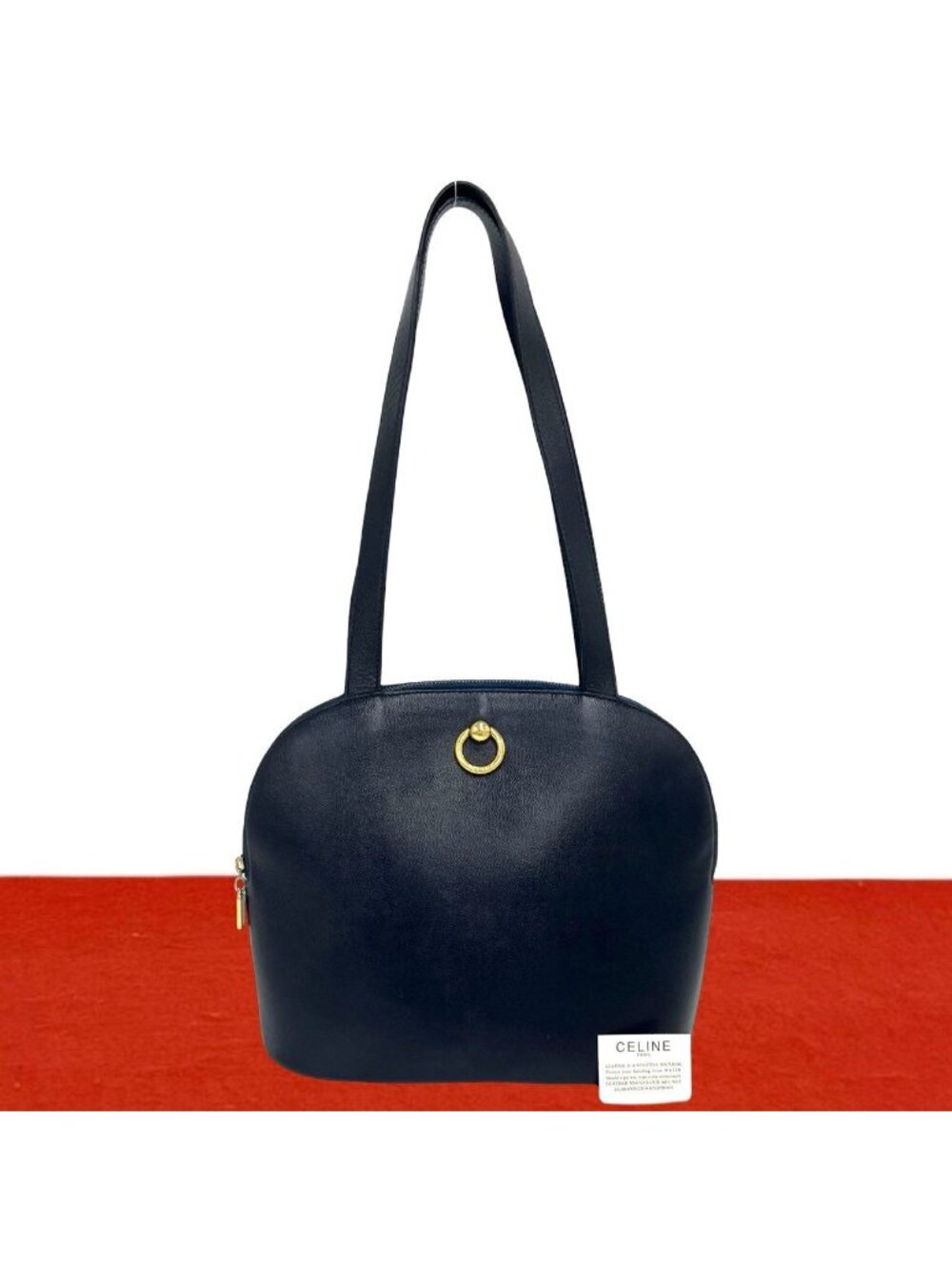 Celine Ring Logo Leather Shoulder Bag Tote Navy